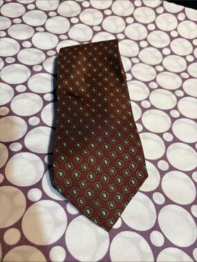 Lands' End Burgundy Silk Tie with Gold and Navy Medallions